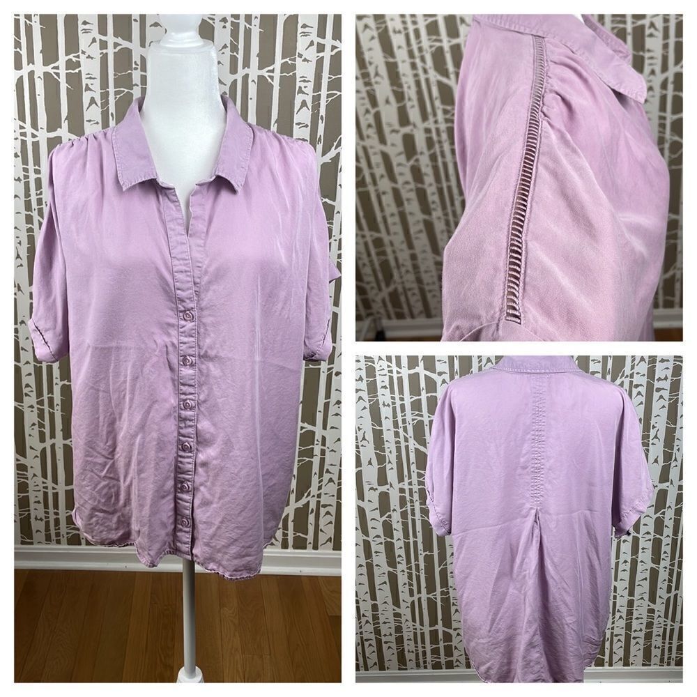 Lilac purple 100% Lyocell short sleeve button down oversized top